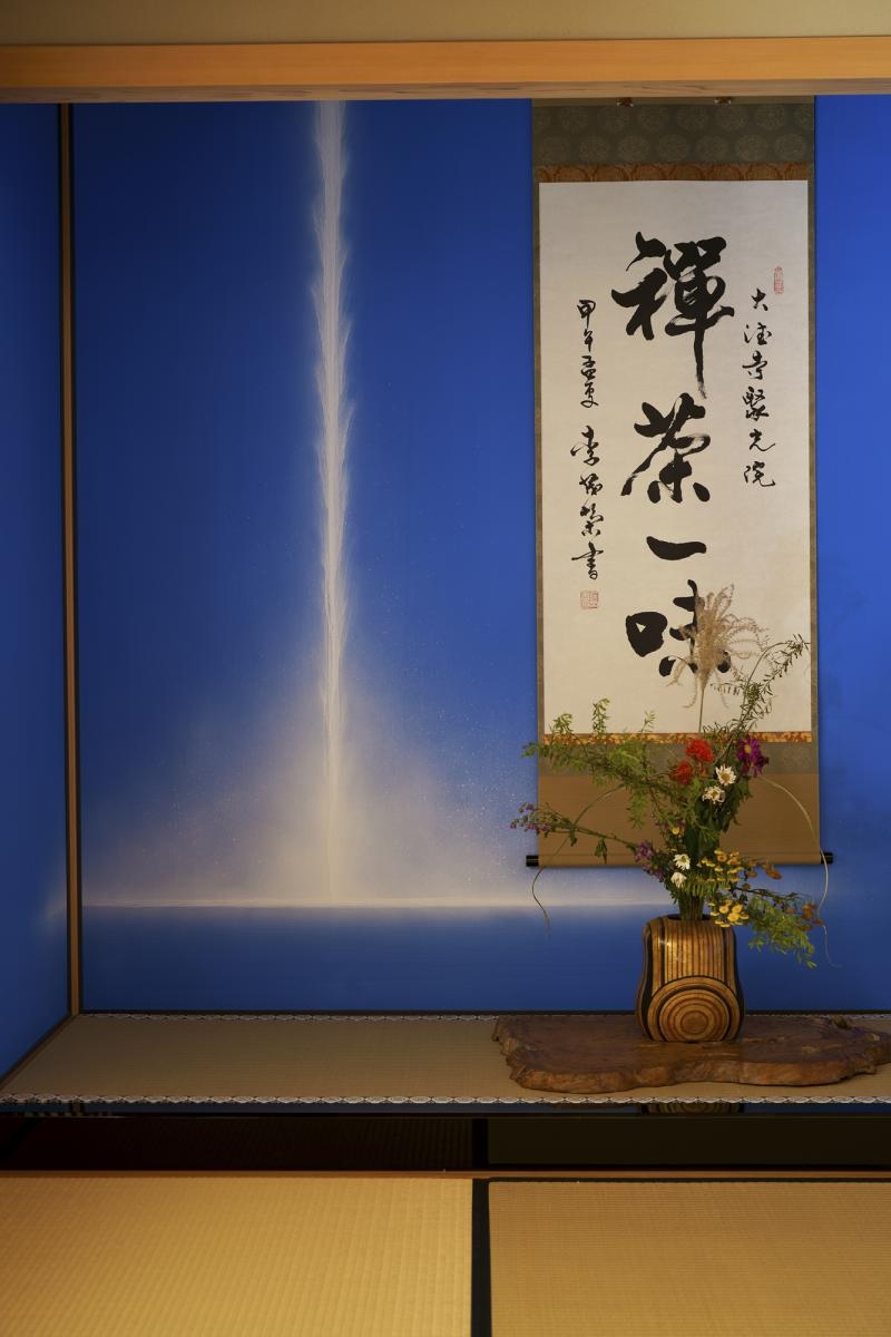 Traditional Japanese decoration and flower arrangement in a tokonoma, recessed space in traditional Japanese room