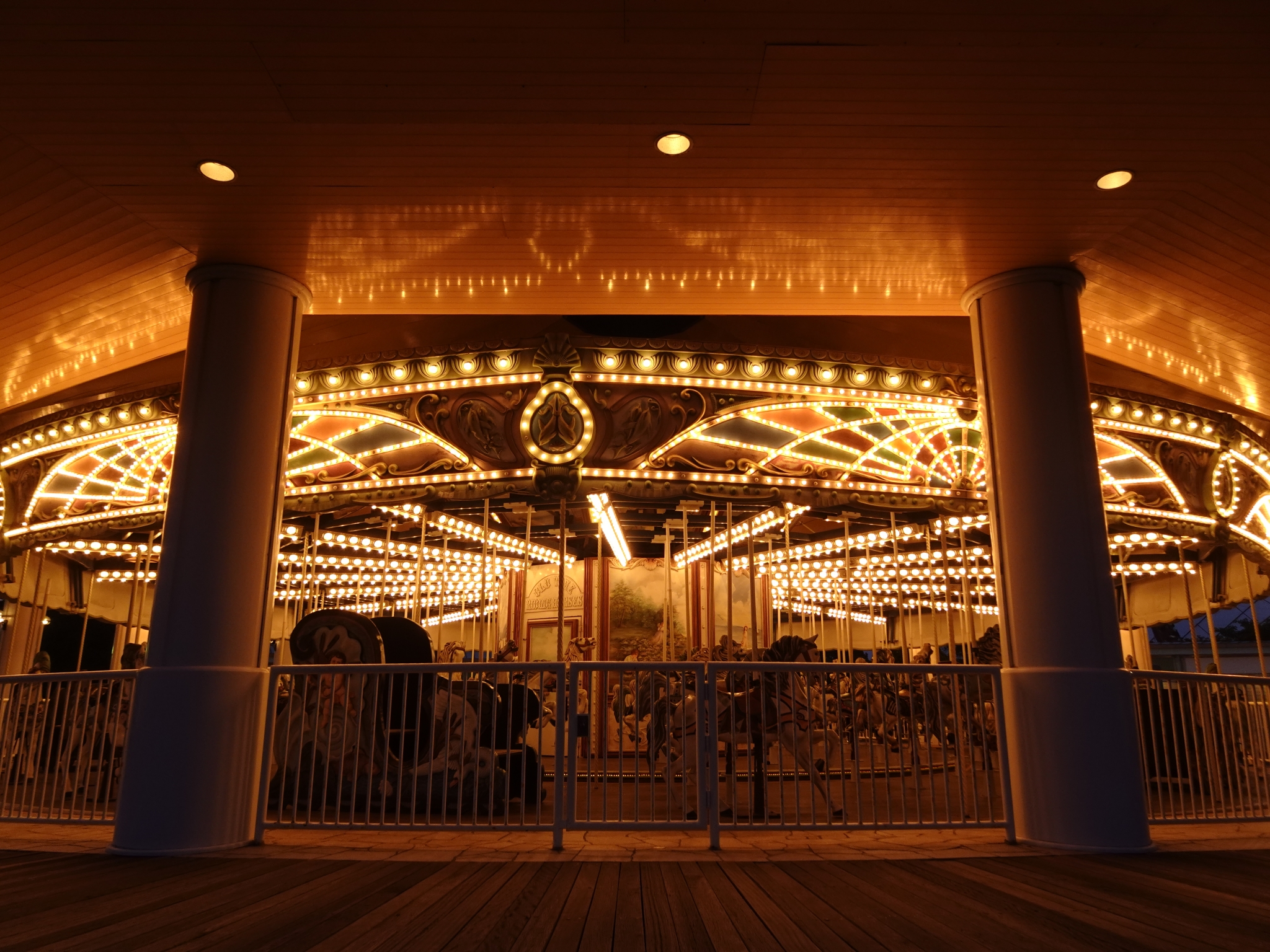 A carousel lit up at night