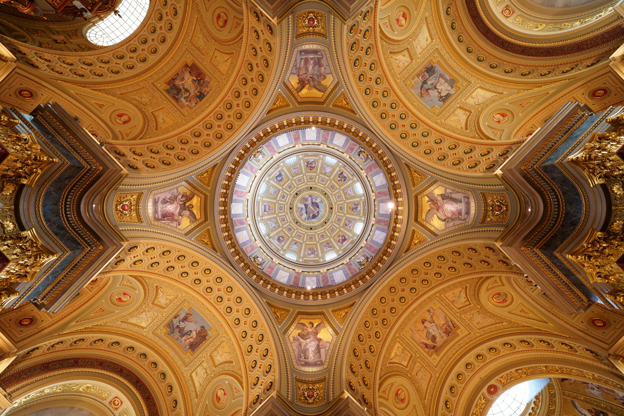 Vertical shot of high decorative ceiling