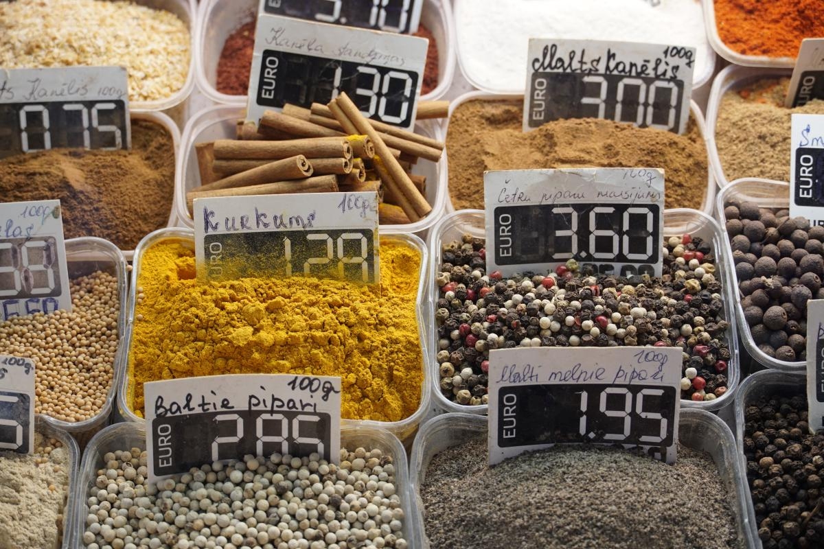 Spices and beans on sale at a market