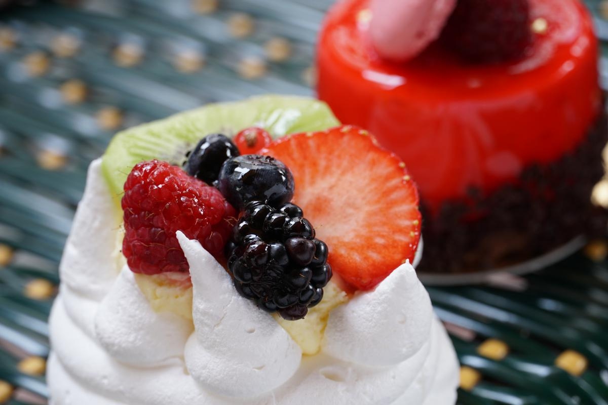 Close-up of fruit on top of a meringue
