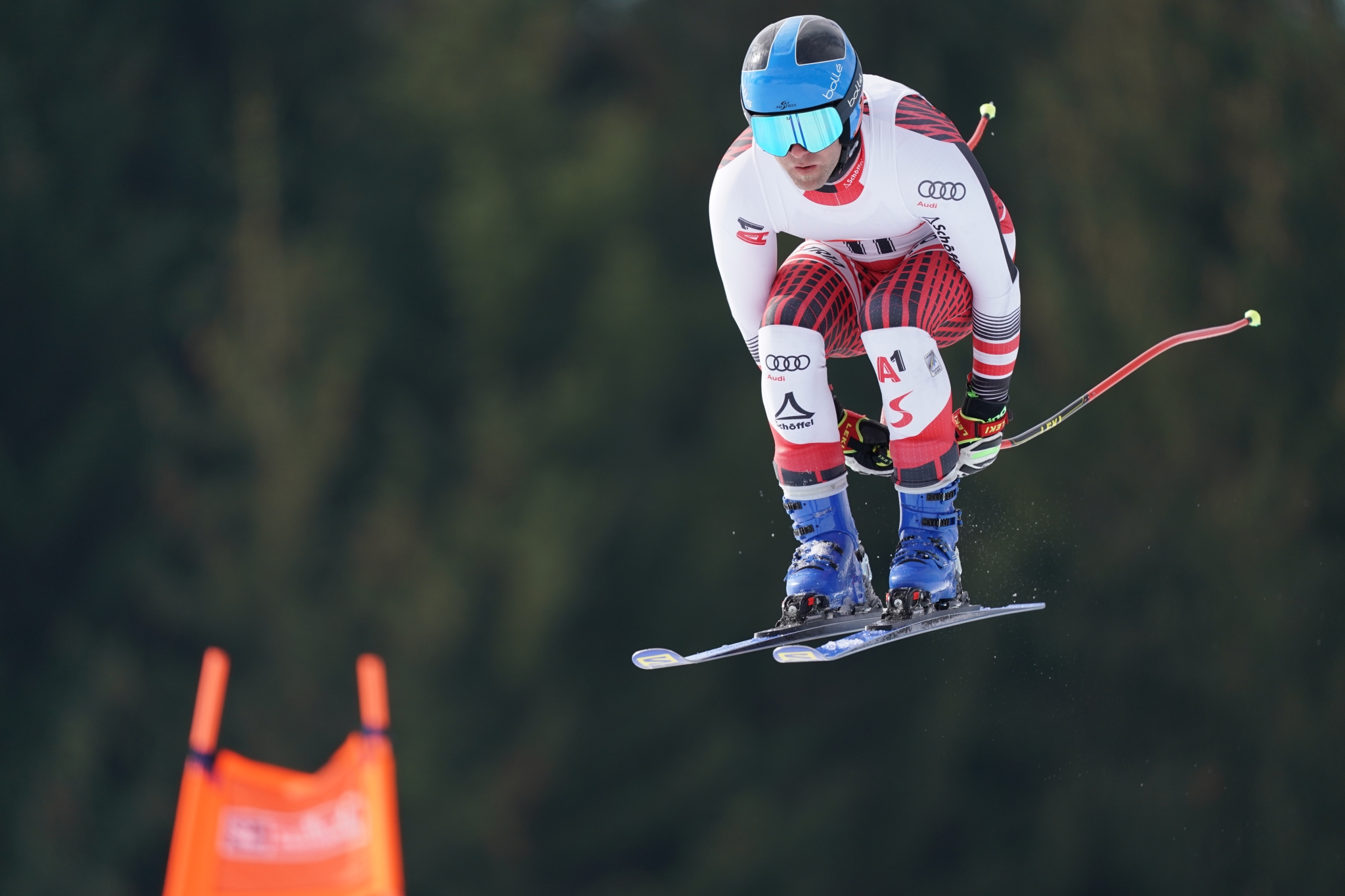 Skier in mid-air during a jump