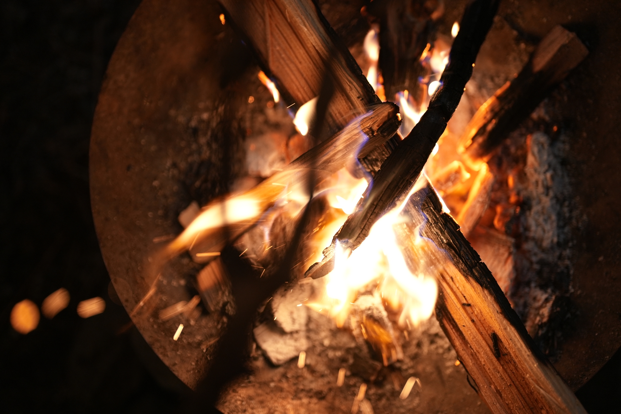 A campfire at night