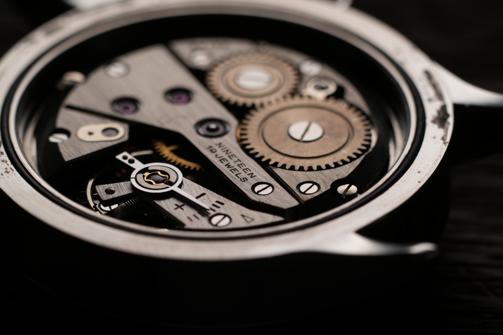 Close-up on the inside of a watch