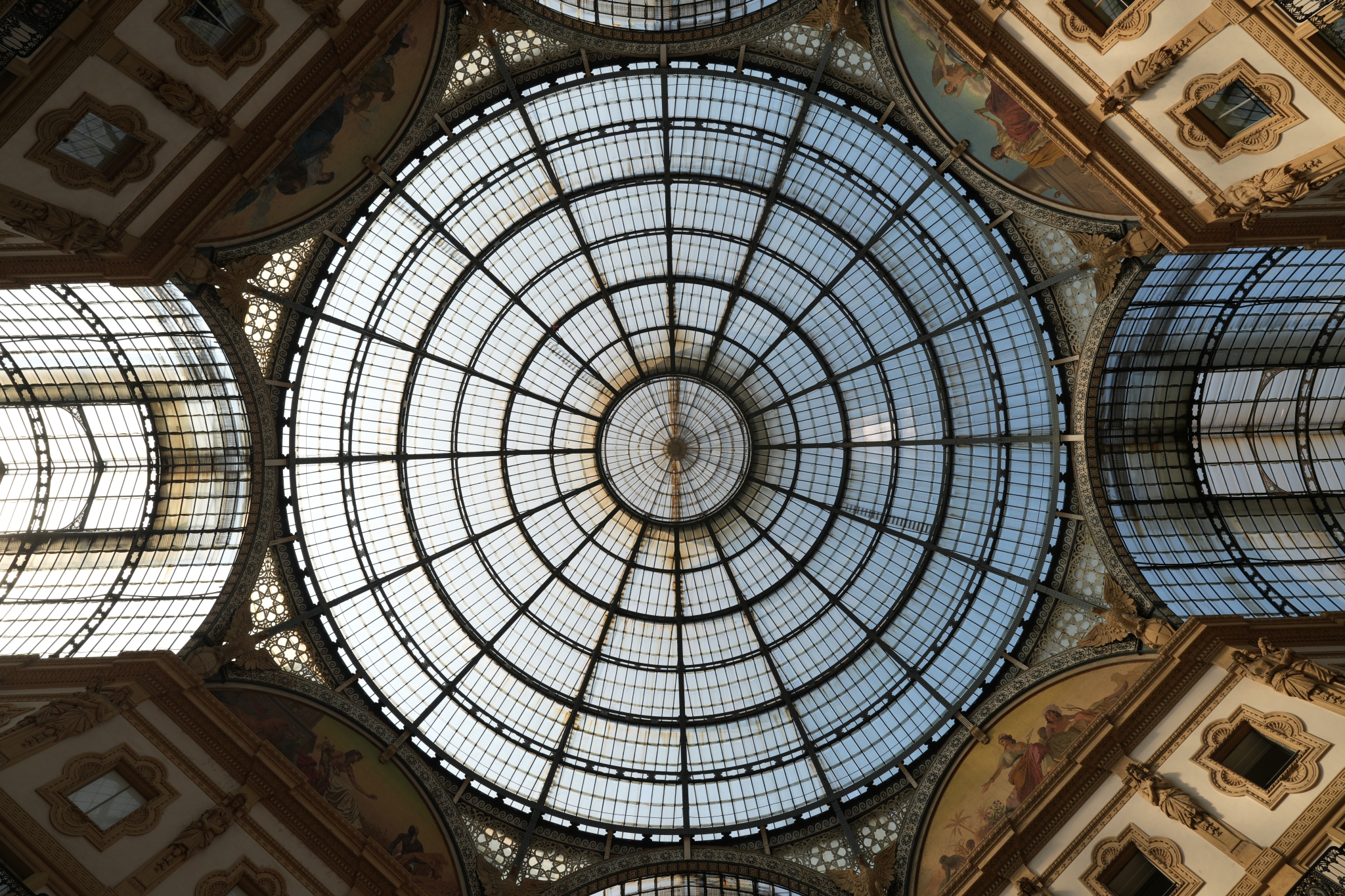 Upward shot of a circular glass ceiling