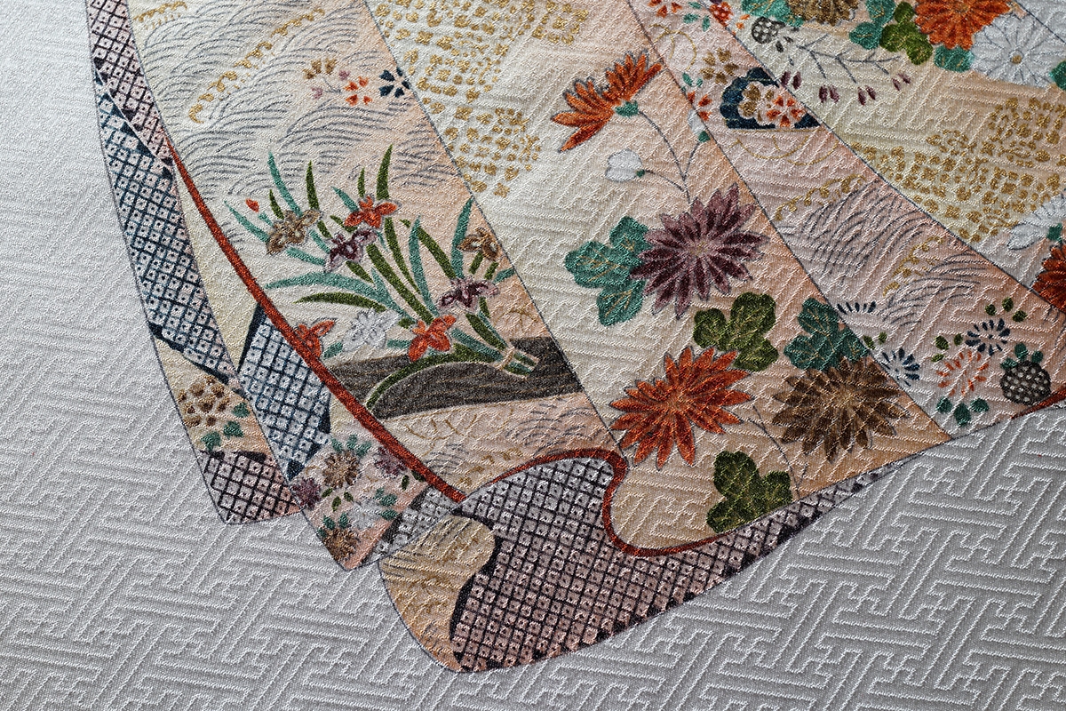 Kimono fabric on patterned background