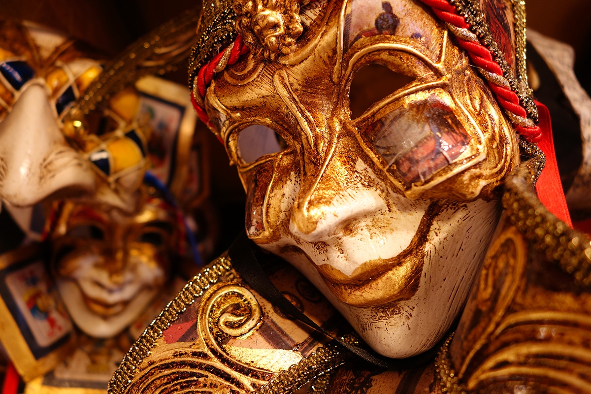 Two Venetian jester masks