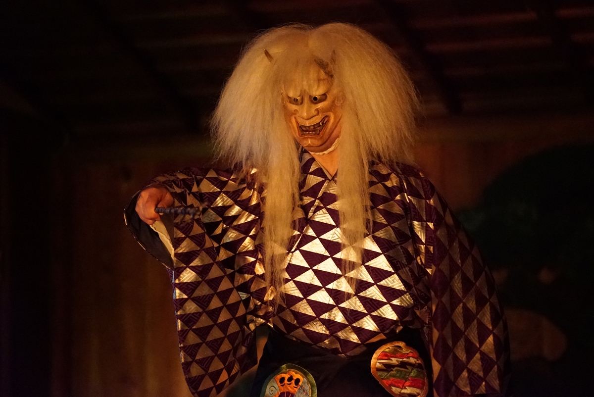 Japanese Noh play performer in costume