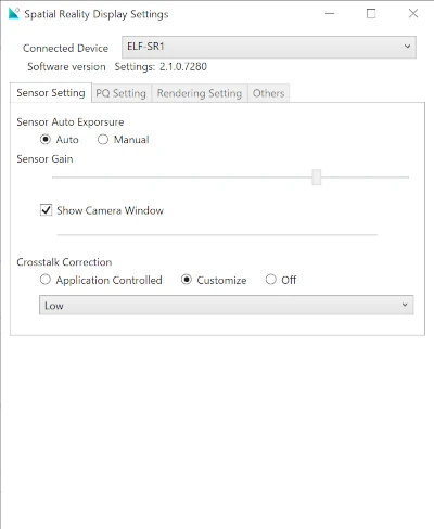 Screenshot of sensor settings (SR1)