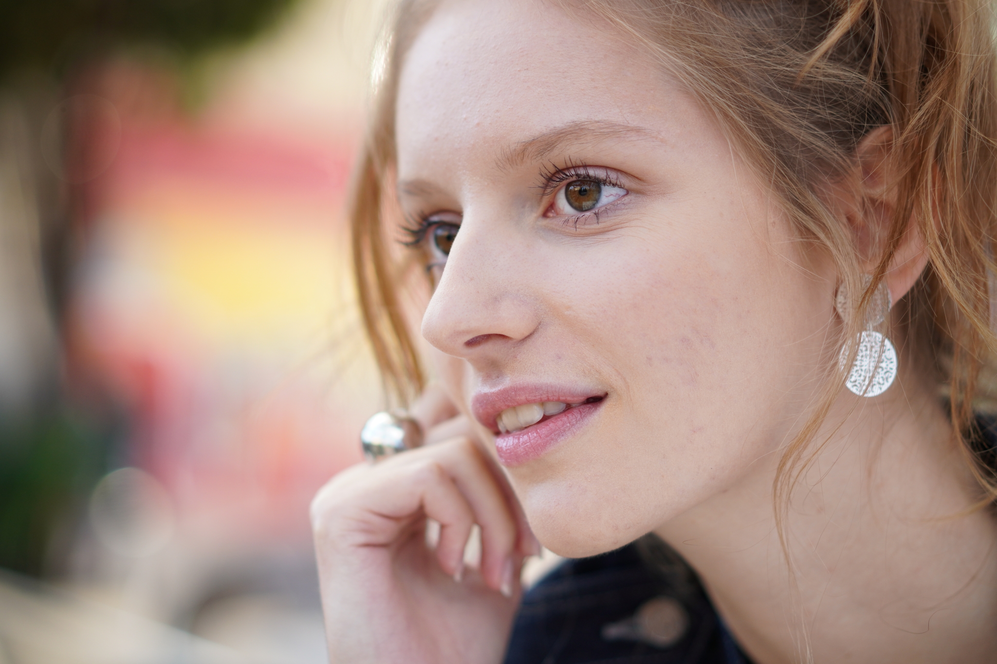 Close-up of woman looking left