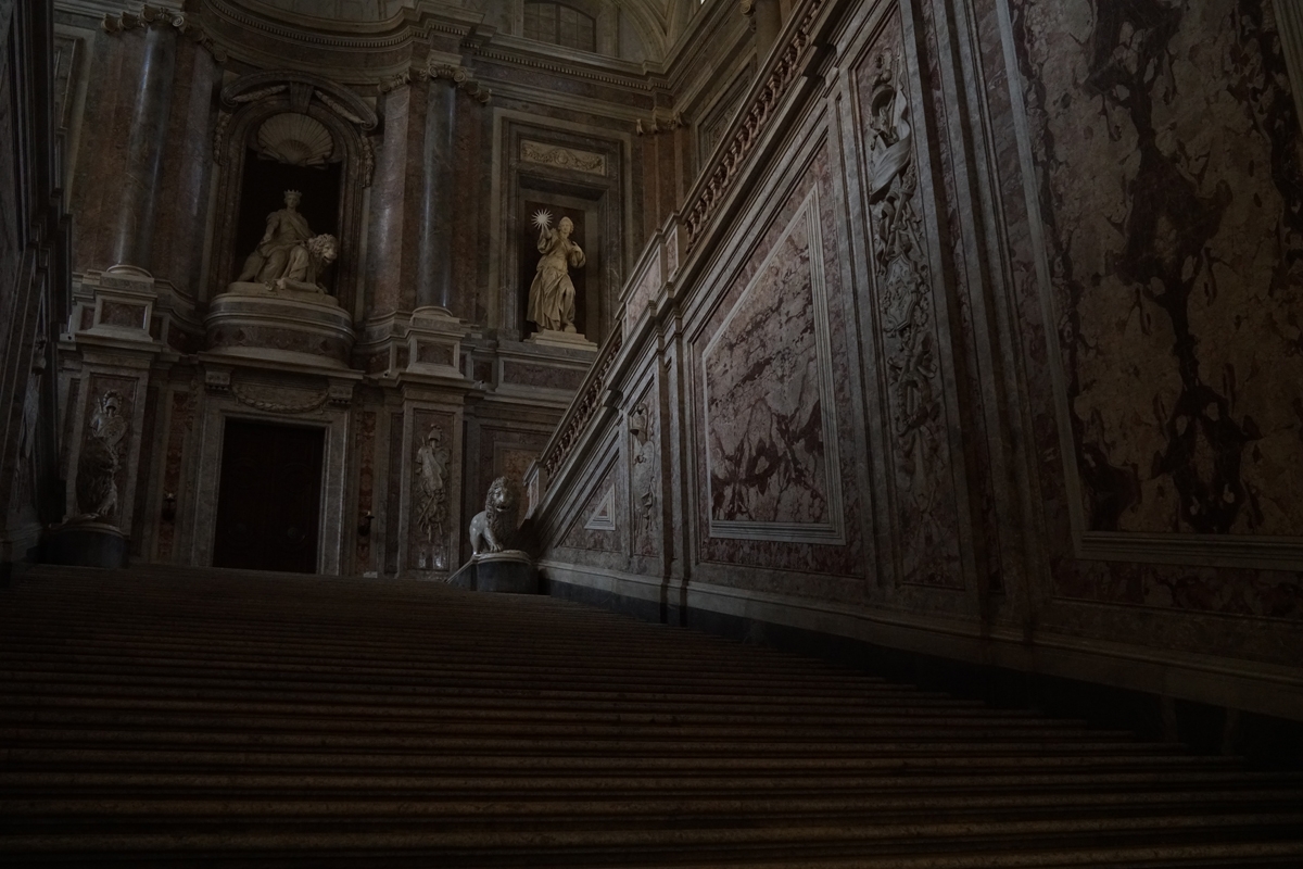 Shot of ornate staircase in low light