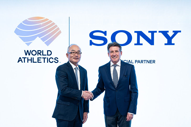 Left: Hiroki Totoki, President, COO and CFO, Sony Group Corporation.and right: World Athletics President. Sebastian Coe.
