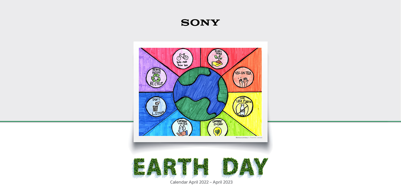 Earth Day calendar featuring illustrations of the earth drawn by children