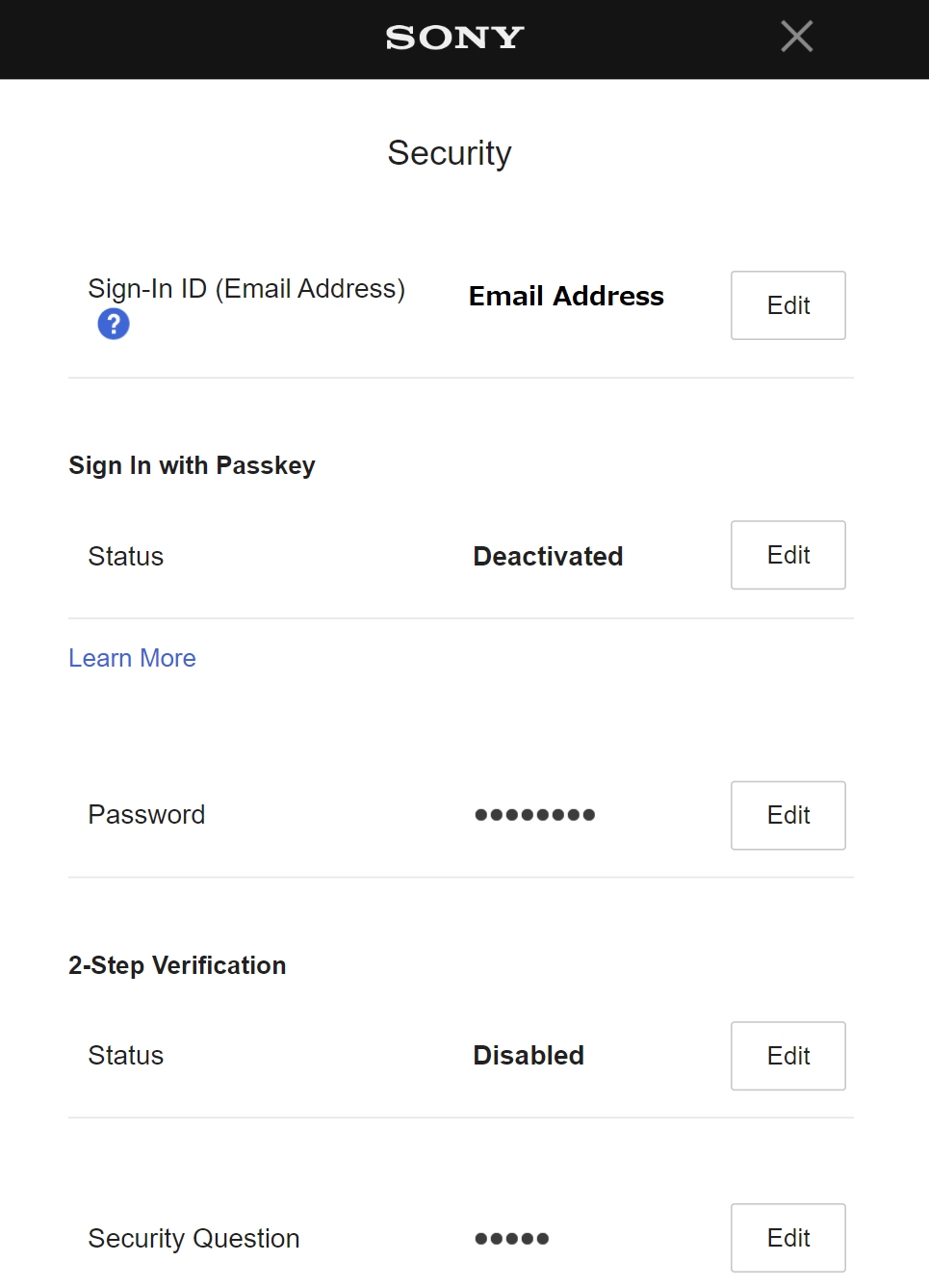 Sony Corporation - Configuring Two-Step Authentication