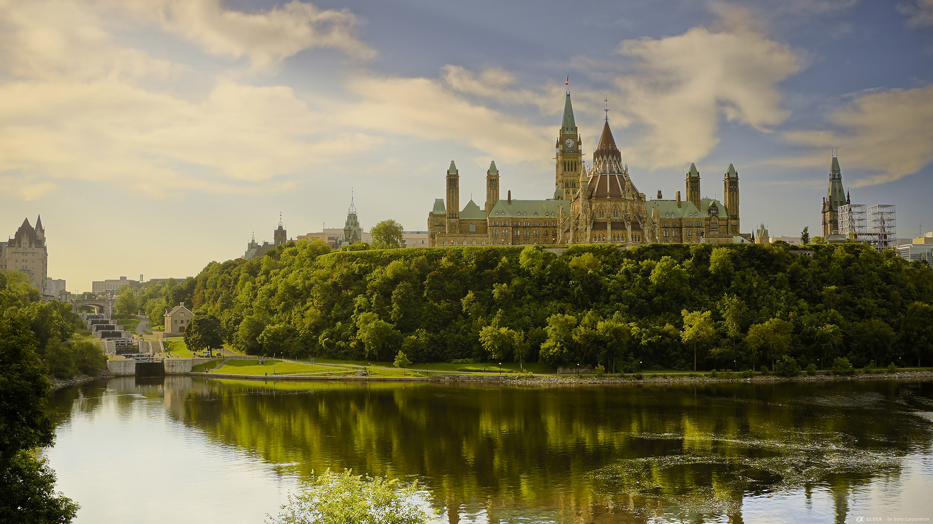 Sony Global A Clock World Time Captured By A Rideau Canal